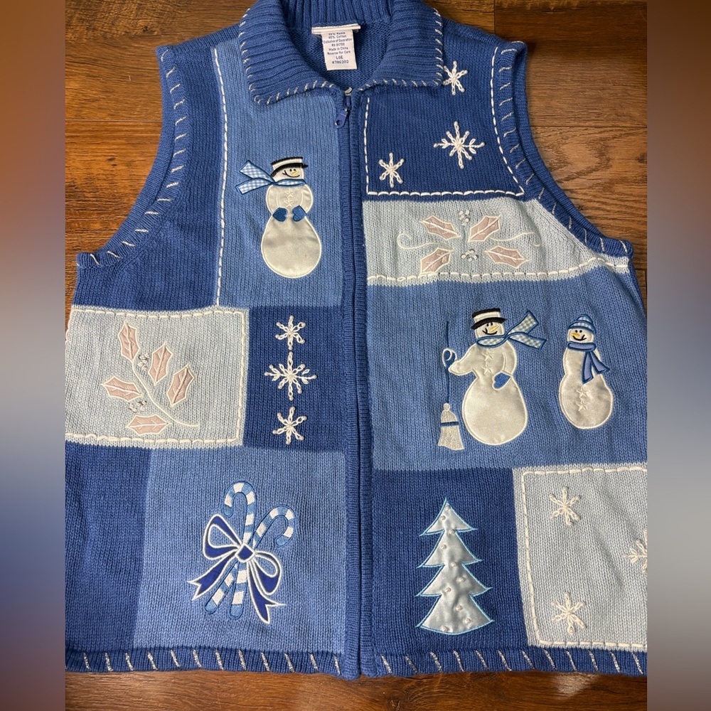 Blair Blue Knit Vest Christmas winter vintage large